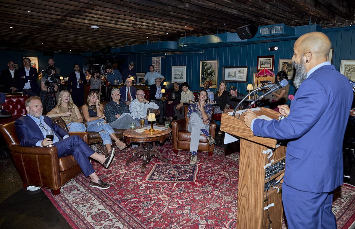 A full room listens to remarks at the Independent Veterans of America launch reception