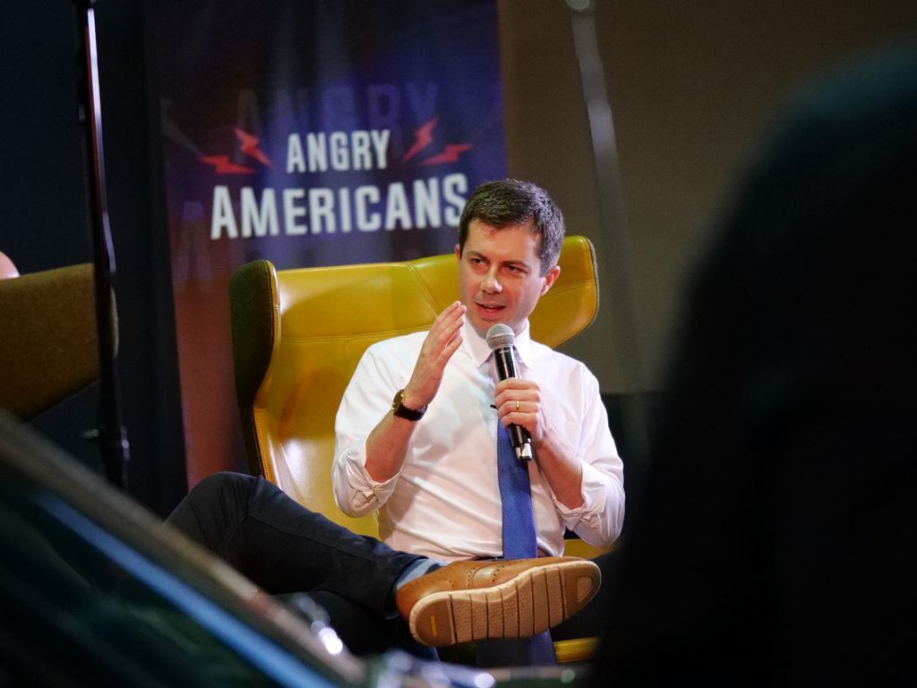 Pete Buttigieg on stage at a Righteous live event in New York