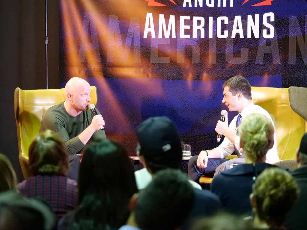The audience watches the Pete Buttigieg conversation
