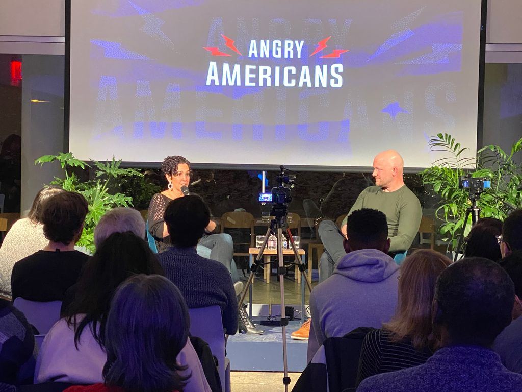 A packed room at Betaworks for the Yael Eisenstat conversation